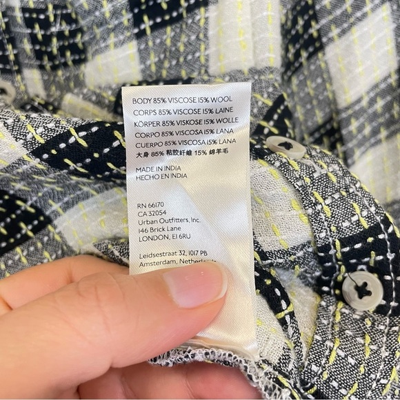 Anthropologie Pilcro Black Plaid Long Sleeve Stitch Button Down Shirt Size XS - Picture 10 of 12